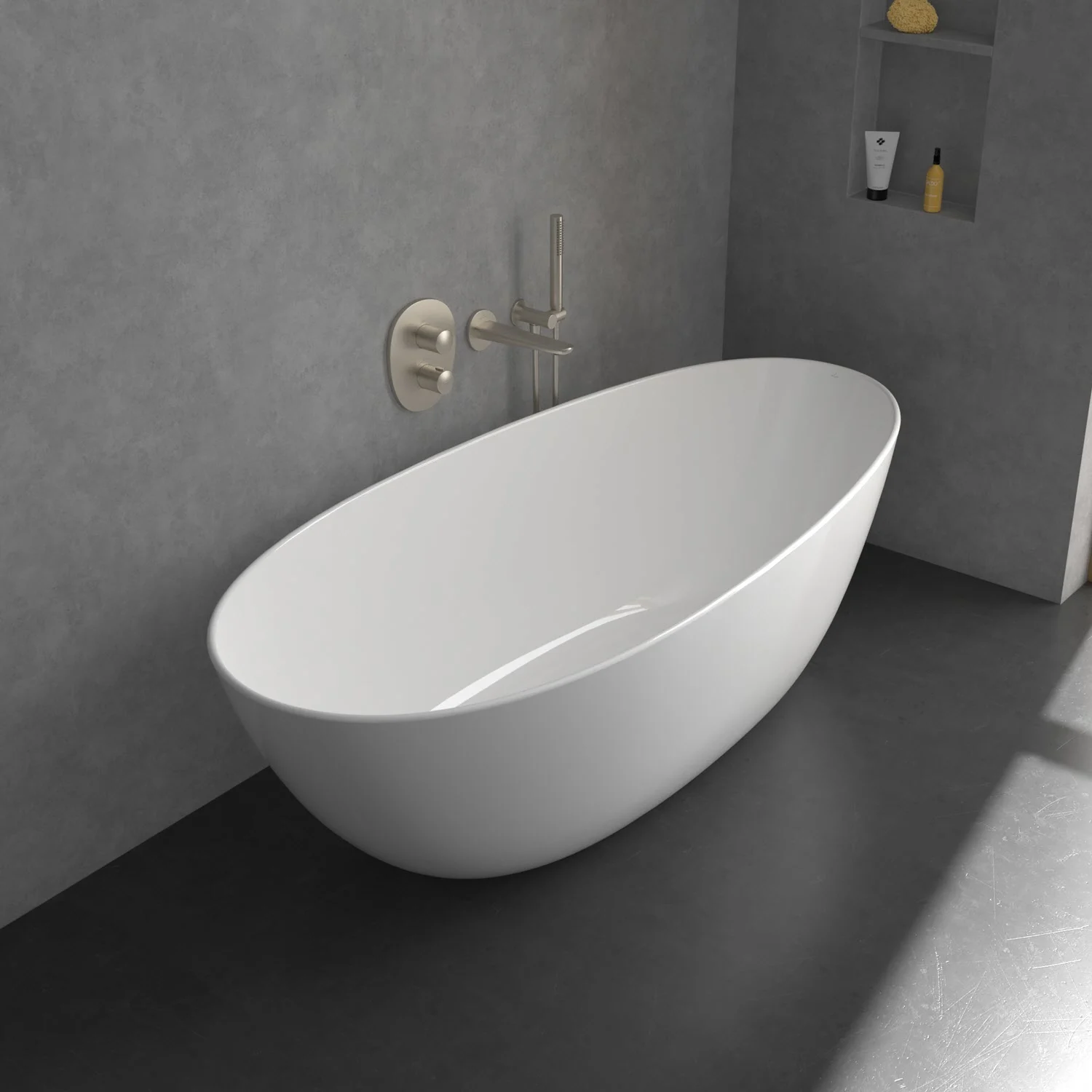 Biała wanna z beżową baterią zbliżenie, Villeroy & Boch