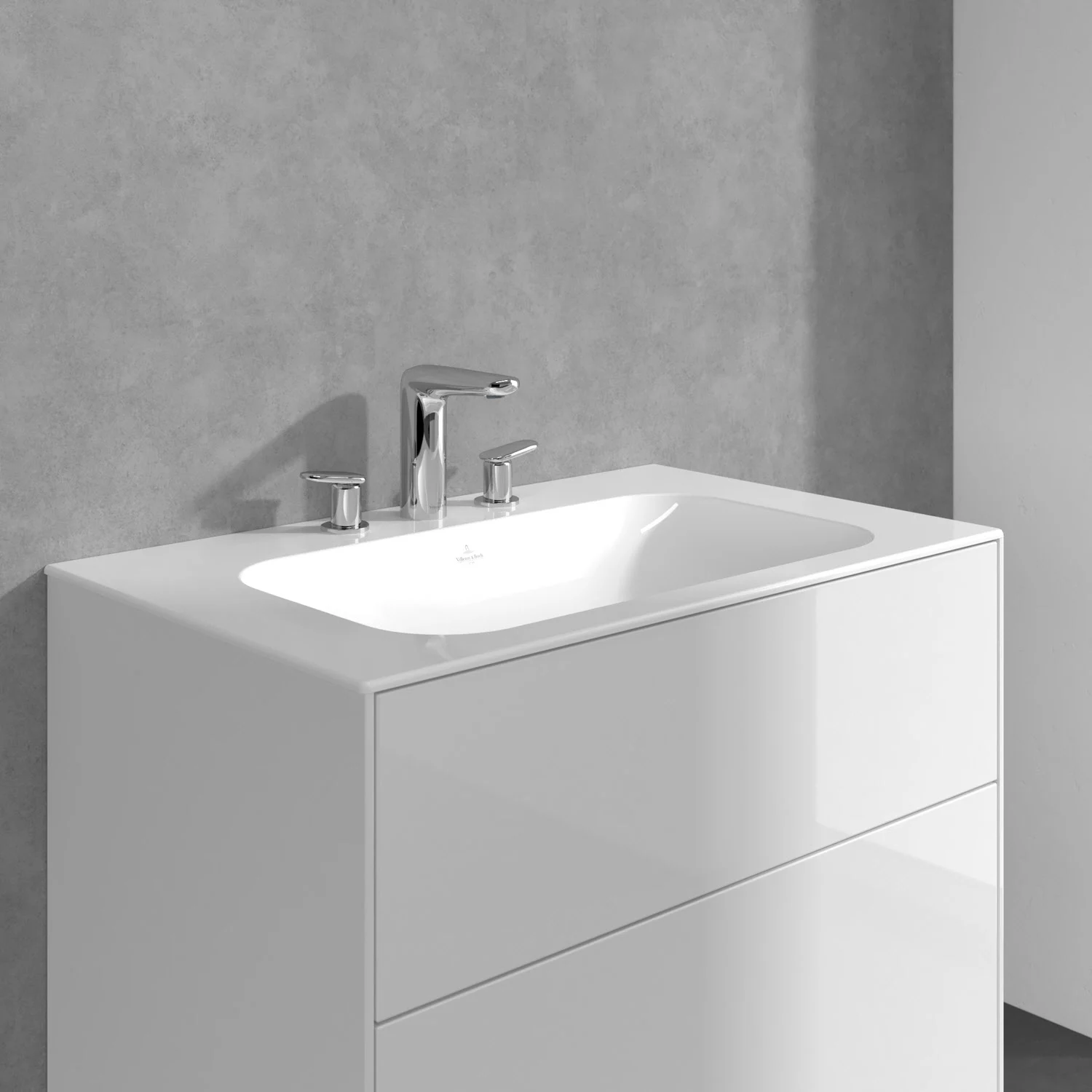 Umywalka z baterią trójotworową w kolorze chromu, Villeroy & Boch