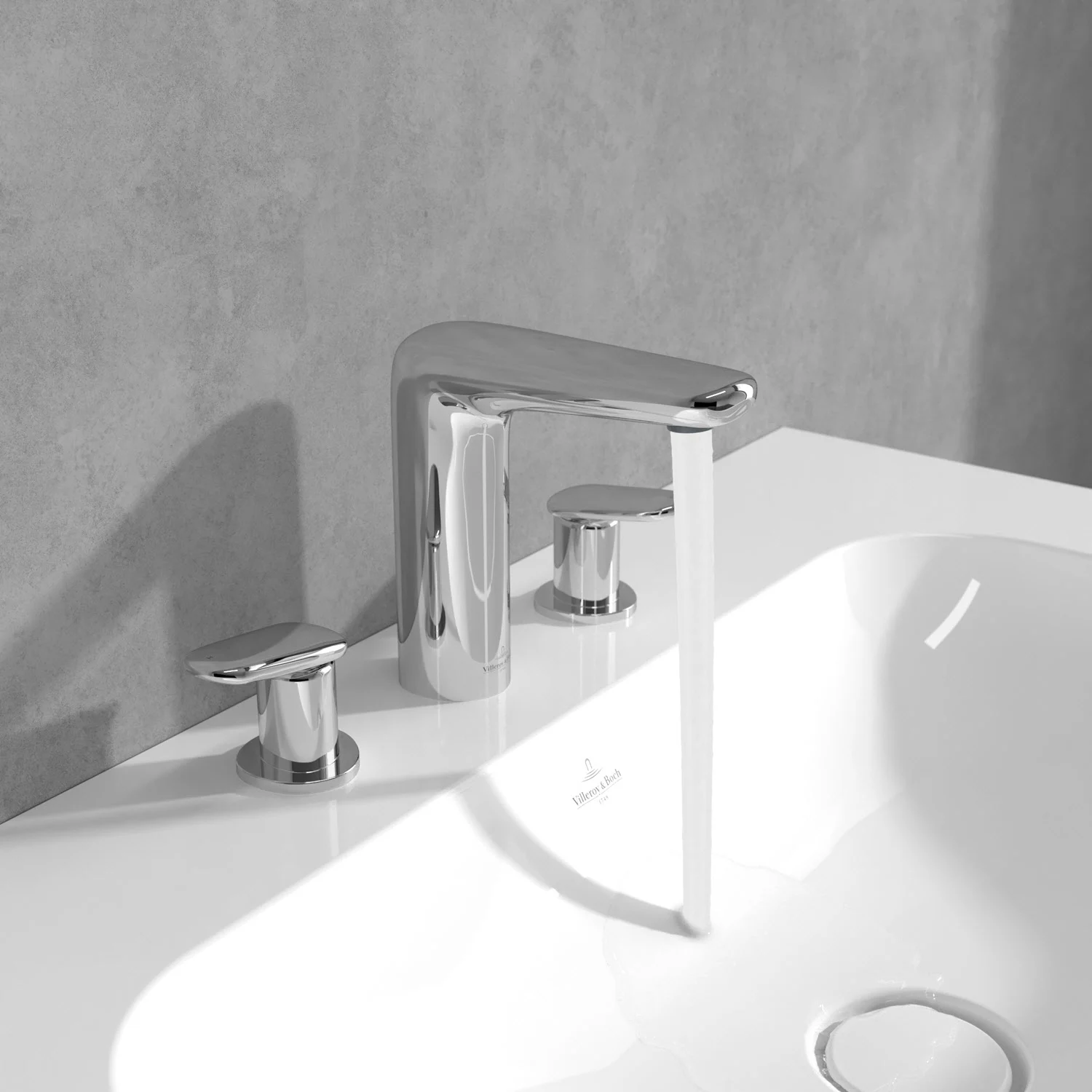Chromowana bateria umywalkowa z bieżącą wodą w łazience, Villeroy & Boch