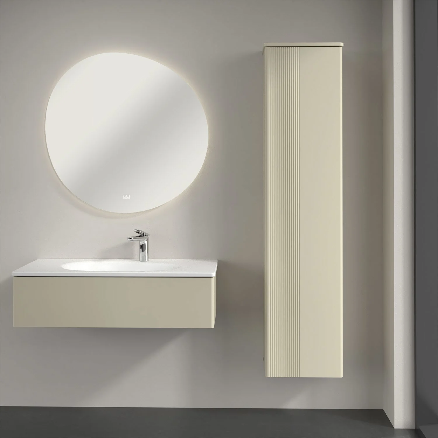 Jasny zestaw łazienkowy z okrągłym lustrem, Villeroy & Boch