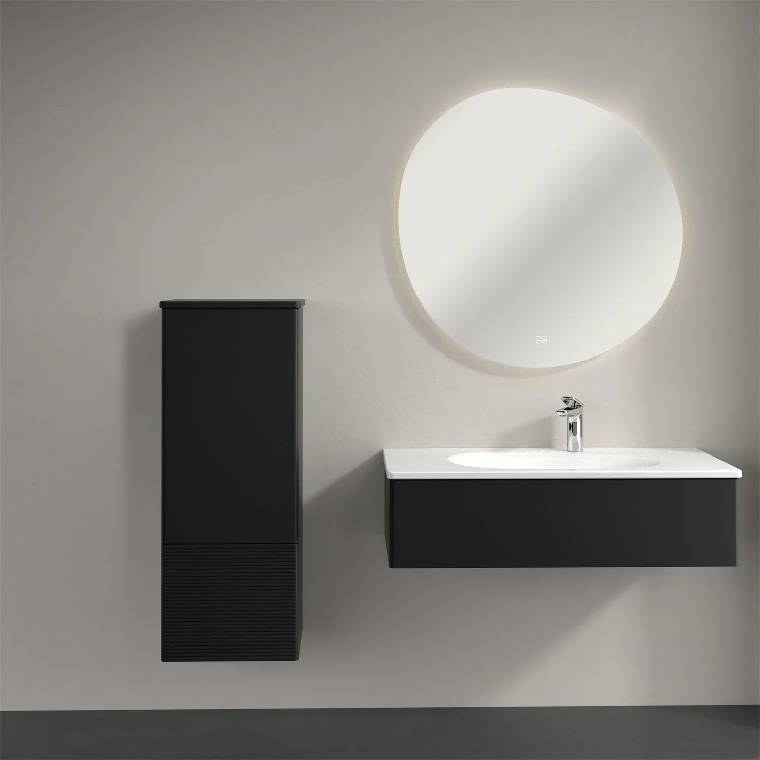Meble łazienkowe z okrągłym lustrem i umywalką, Villeroy & Boch