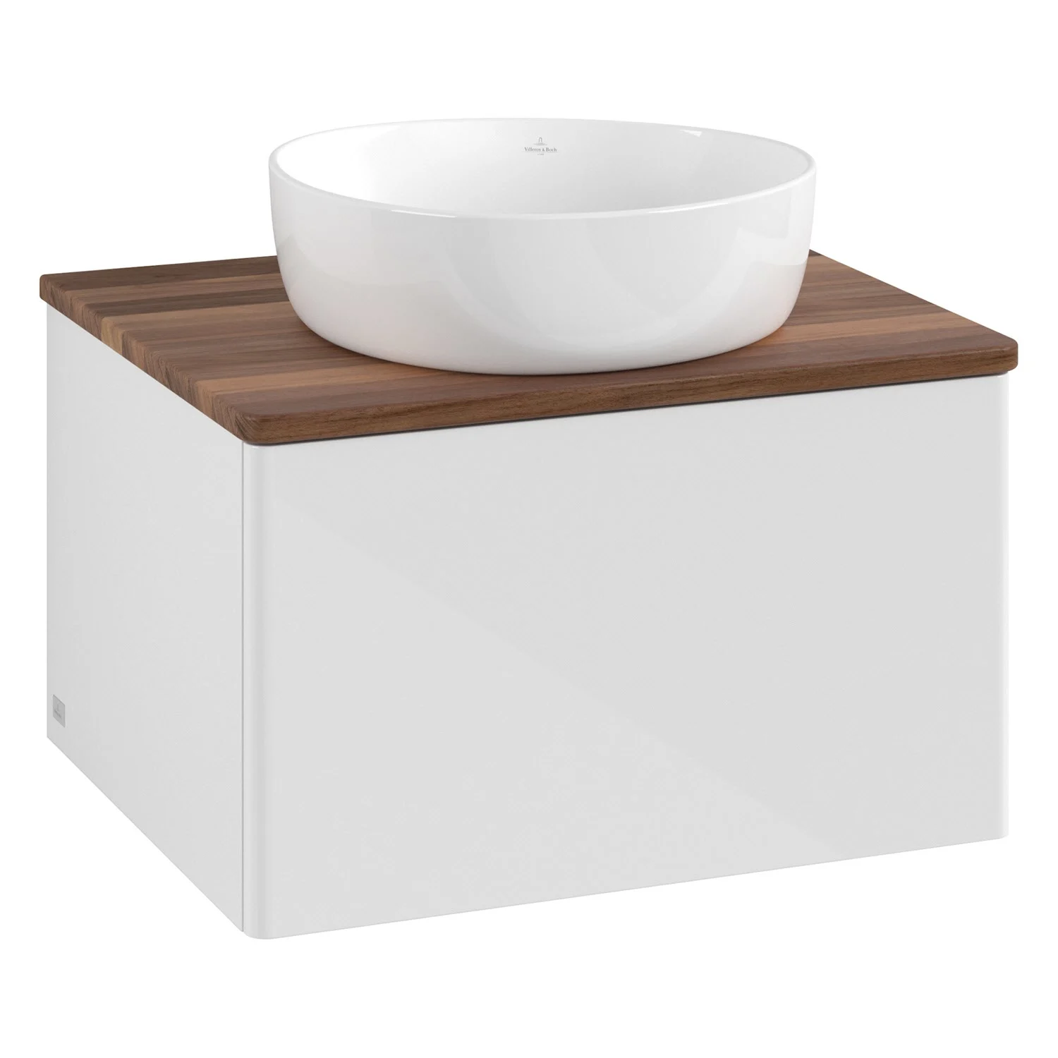 Umywalka widok z boku z drewnianą powierzchnią, Villeroy & Boch