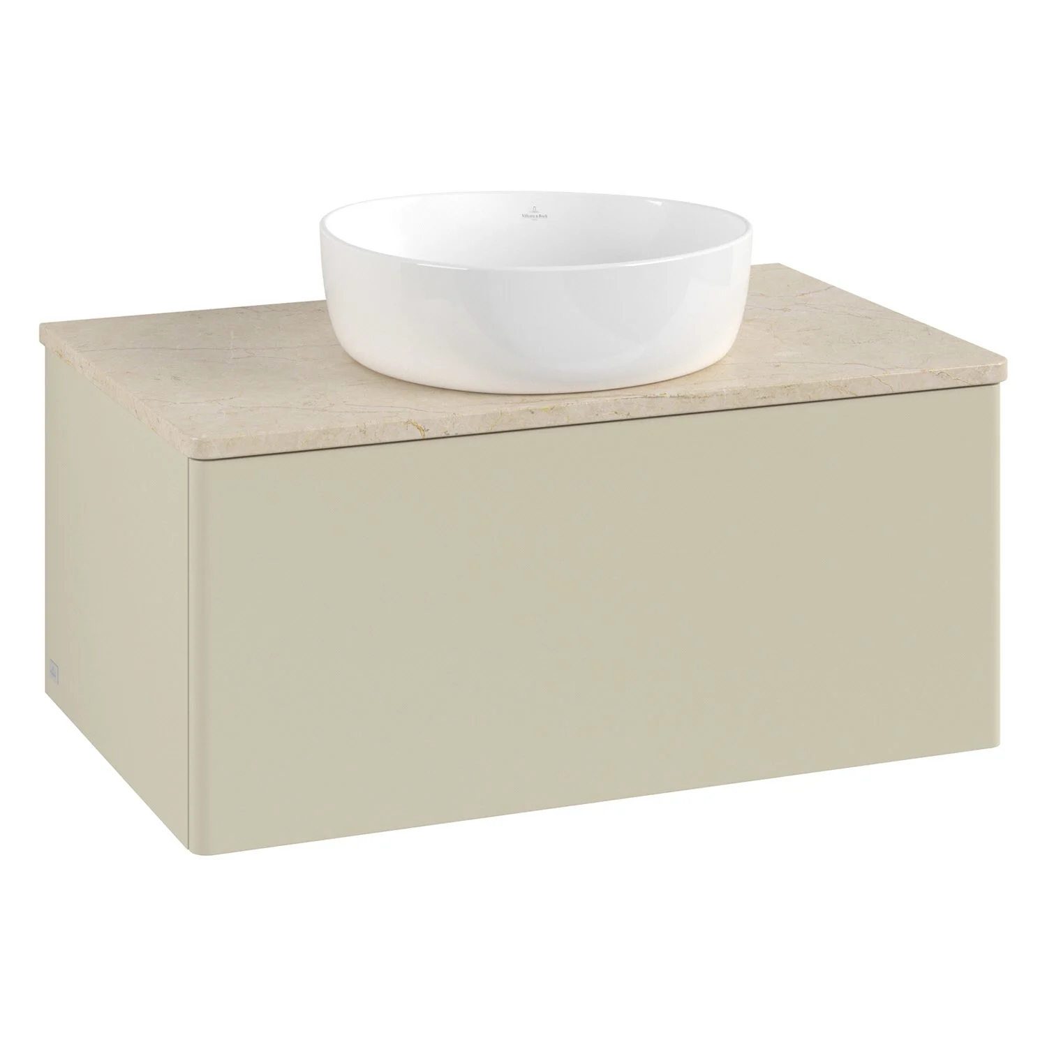 Beżowa umywalka z białą umywalką nablatową, Villeroy & Boch