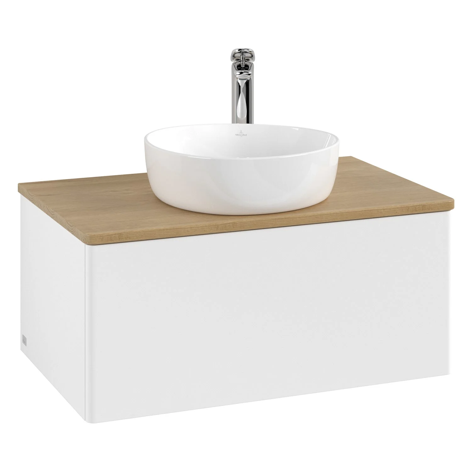 Widok z przodu białej szafki z umywalką, Villeroy & Boch
