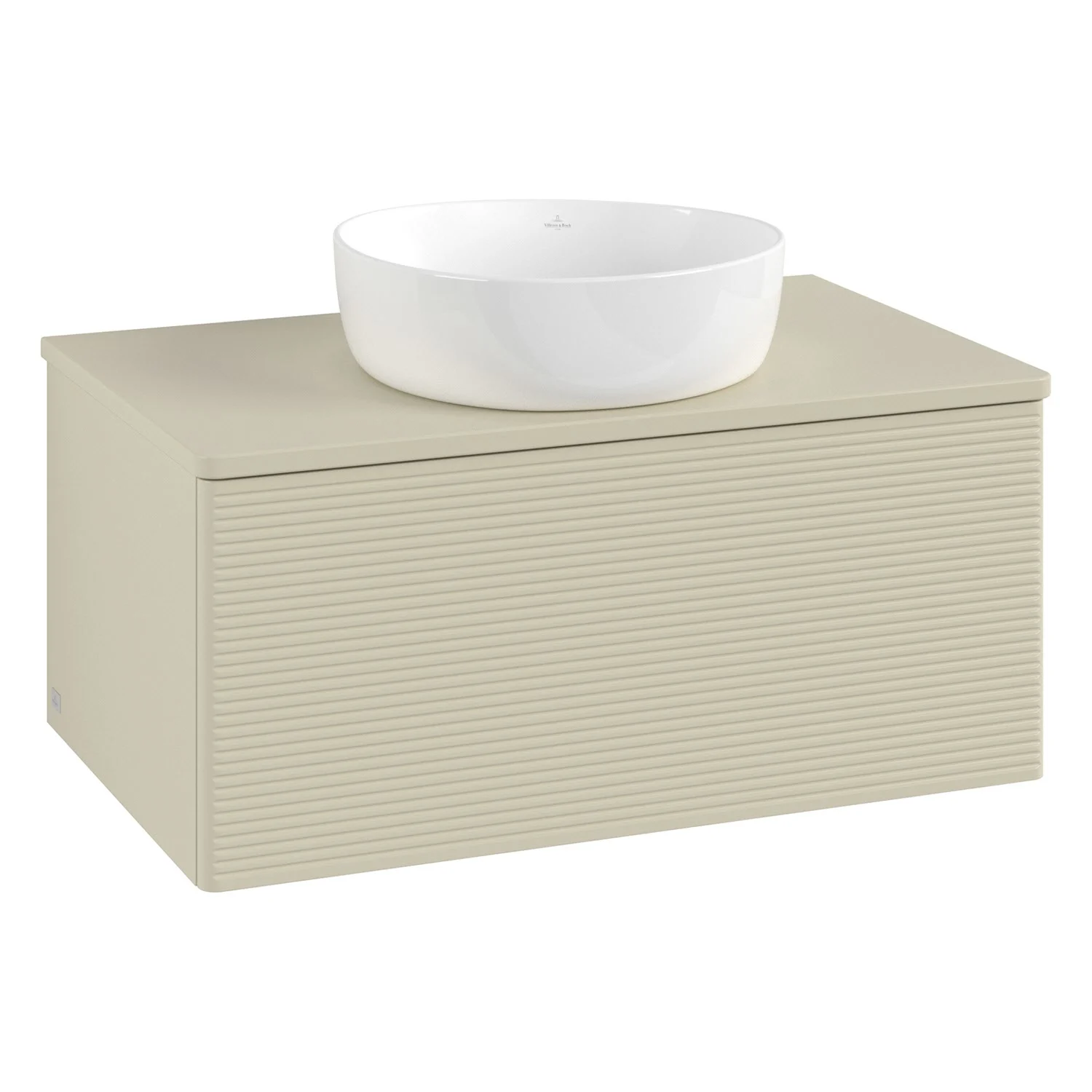 Jasnobeżowa umywalka z szafką widok z przodu, Villeroy & Boch
