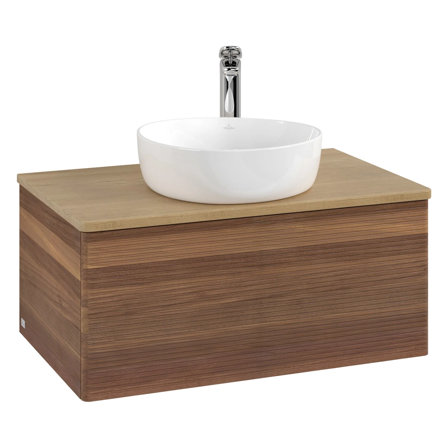 Umywalka w drewnianym wyglądzie z białą misą, Villeroy & Boch