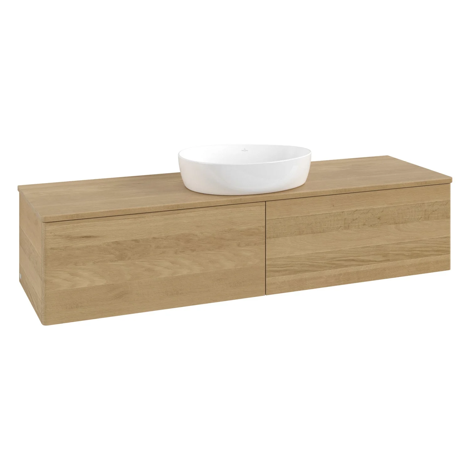 Umywalka w wyglądzie drewna z białą umywalką, Villeroy & Boch