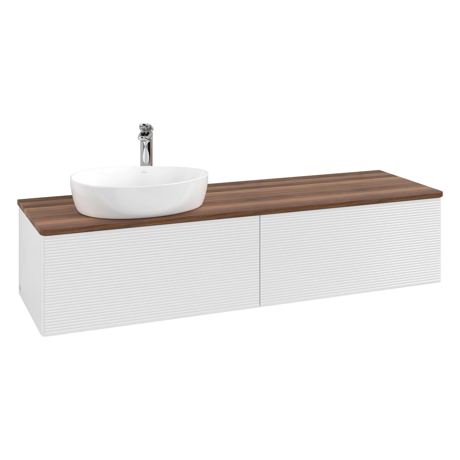 Umywalka z drewnianą powierzchnią i białą umywalką, Villeroy & Boch