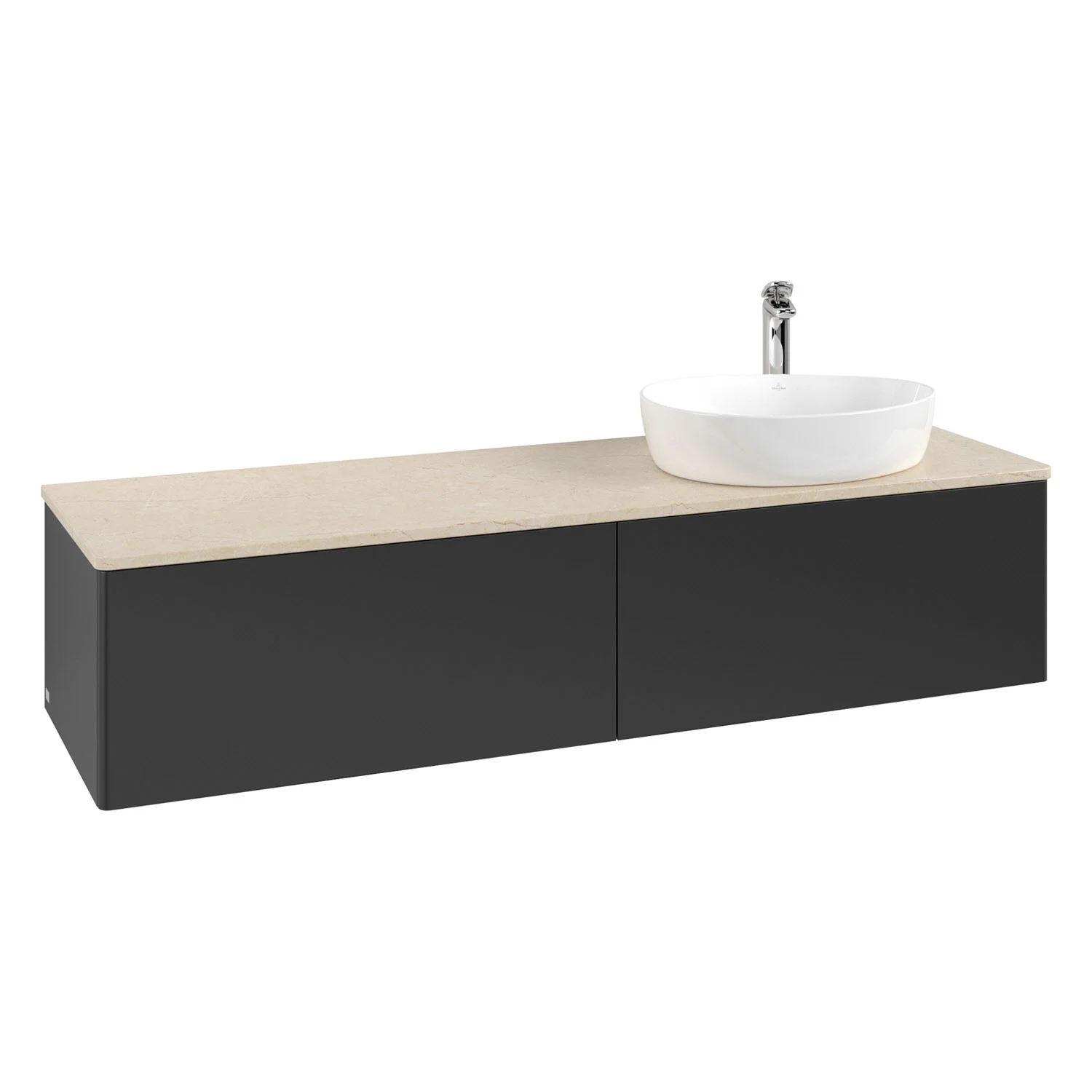 Czarna umywalka z beżową umywalką, Villeroy & Boch