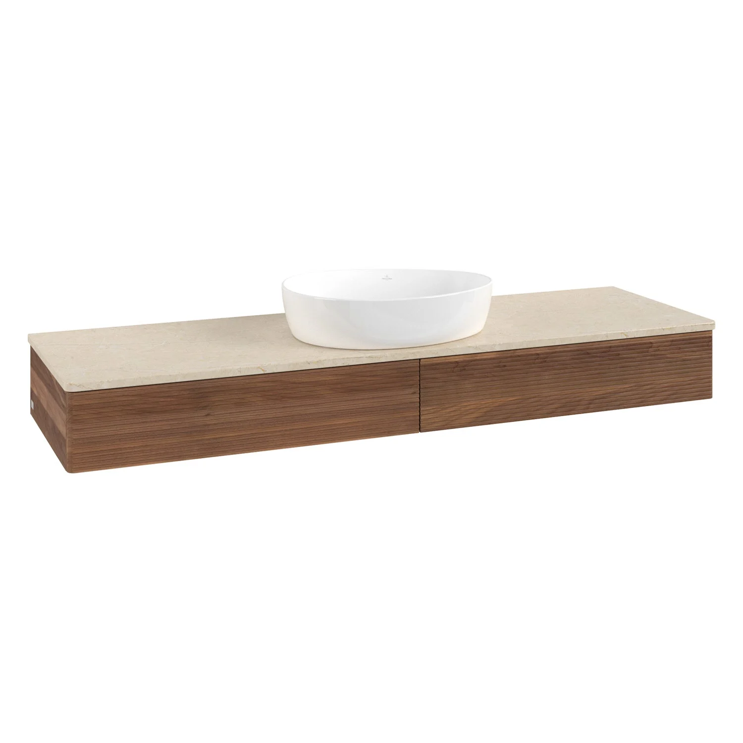 Villeroy & Boch Antao Waschbeckenunterschrank, 160 x 19 cm, 2 Auszüge, Front mit Struktur, ohne Hahnloch, für Waschtisch mittig