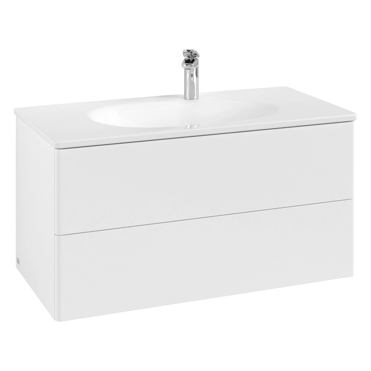 Biała umywalka z baterią, widok z przodu, Villeroy & Boch