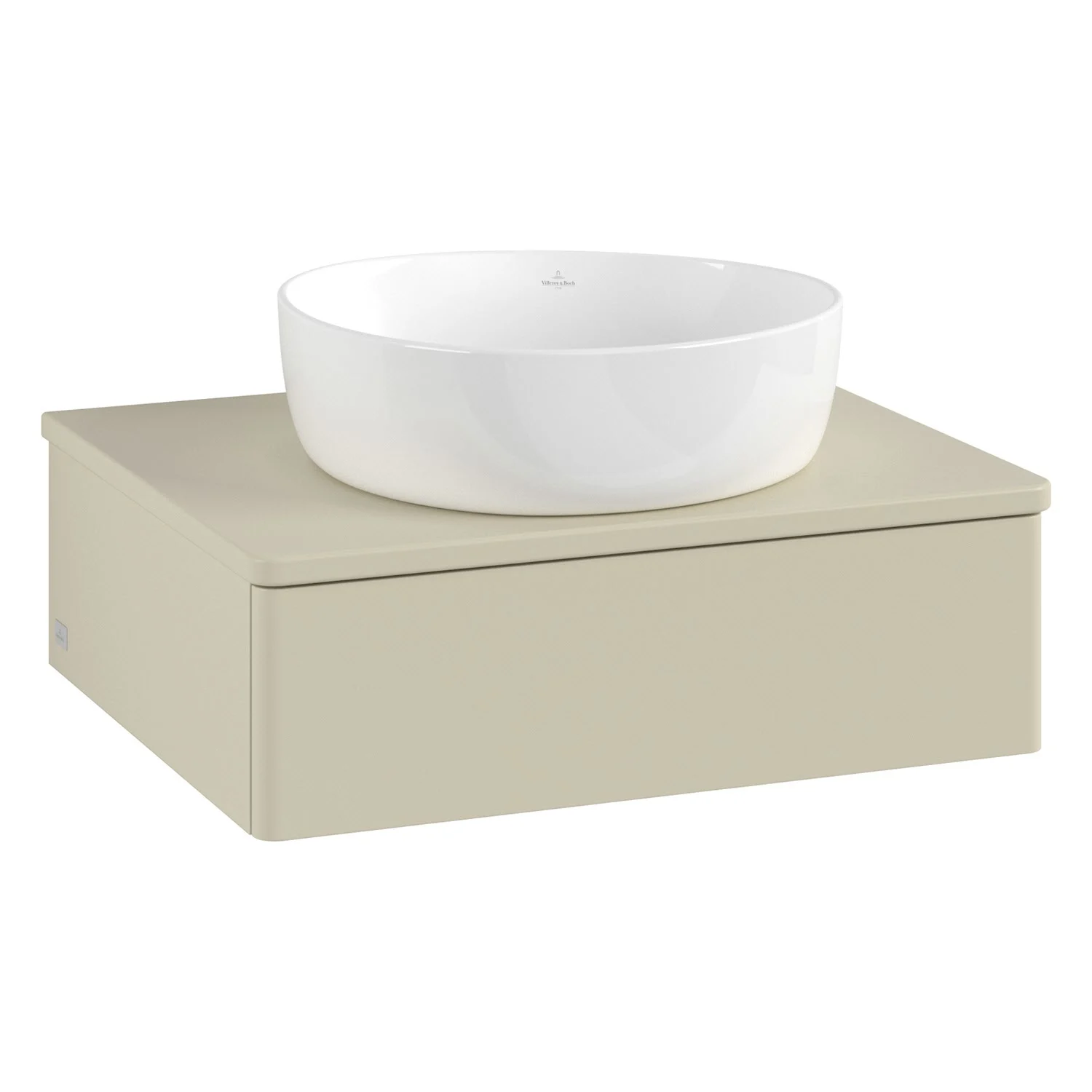 Beżowa umywalka z białą umywalką nablatową, Villeroy & Boch