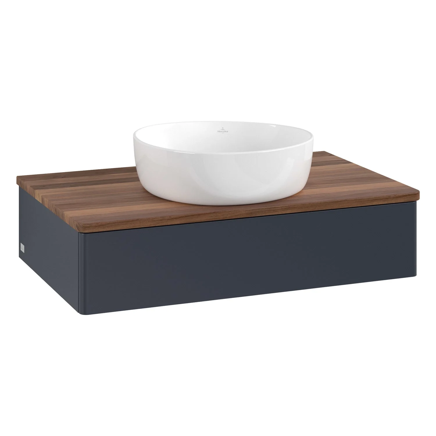 Umywalka z białą misą i drewnianą powierzchnią, Villeroy & Boch