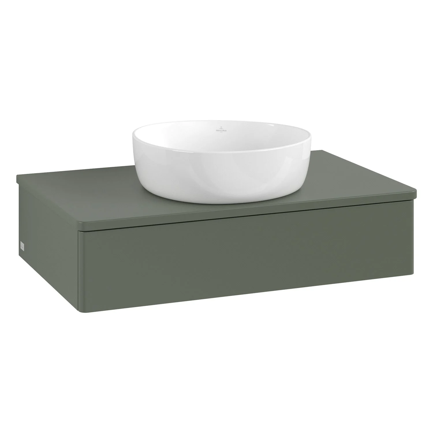 Umywalka zielona z zielonym blatem, widok z przodu, Villeroy & Boch