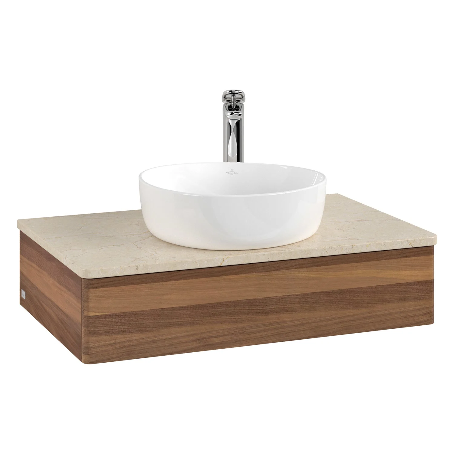 Umywalka w drewnianym wyglądzie z okrągłą umywalką, Villeroy & Boch