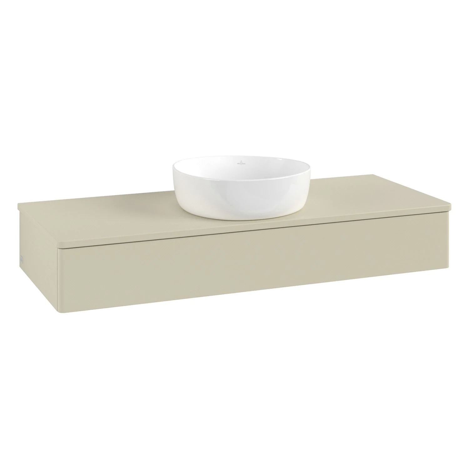 Umywalka kremowa z drewnianym blatem, widok z przodu, Villeroy & Boch