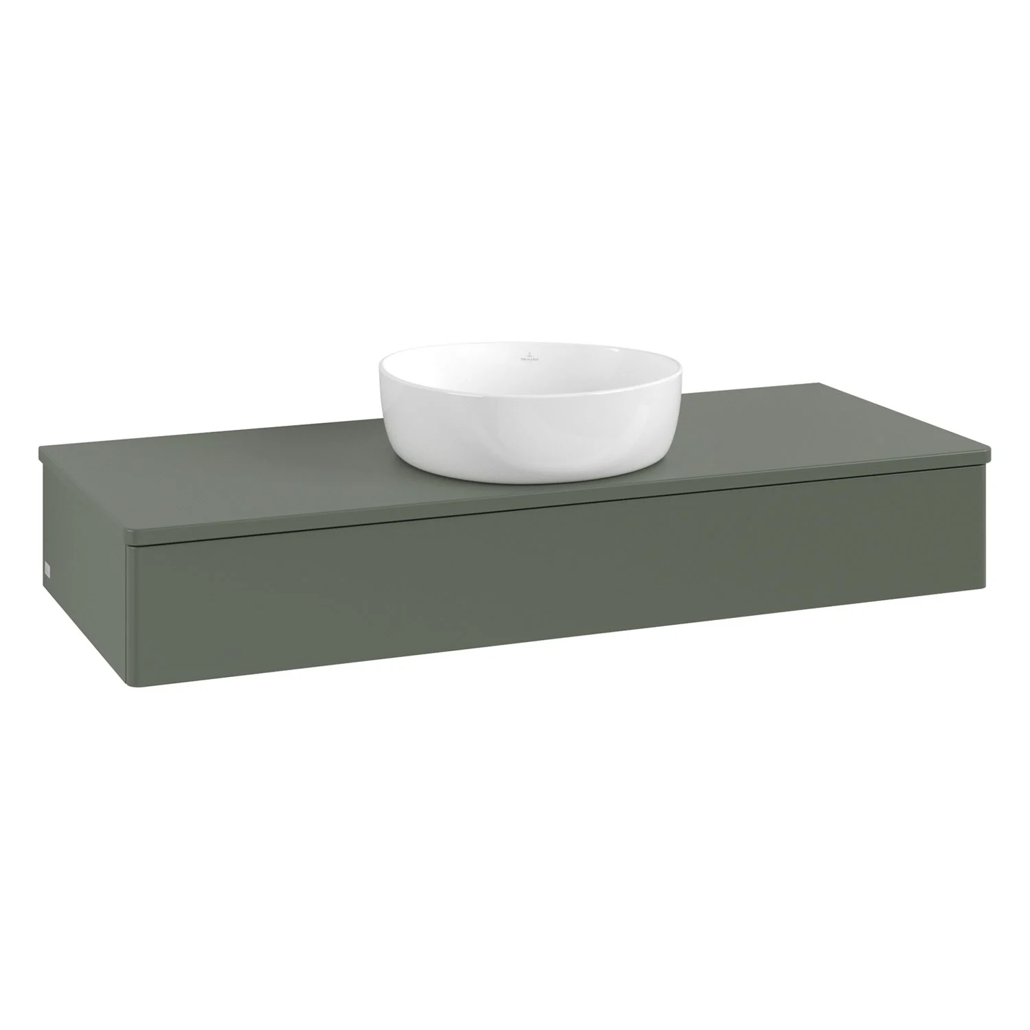 Umywalka zielona z drewnianym blatem, widok z przodu, Villeroy & Boch