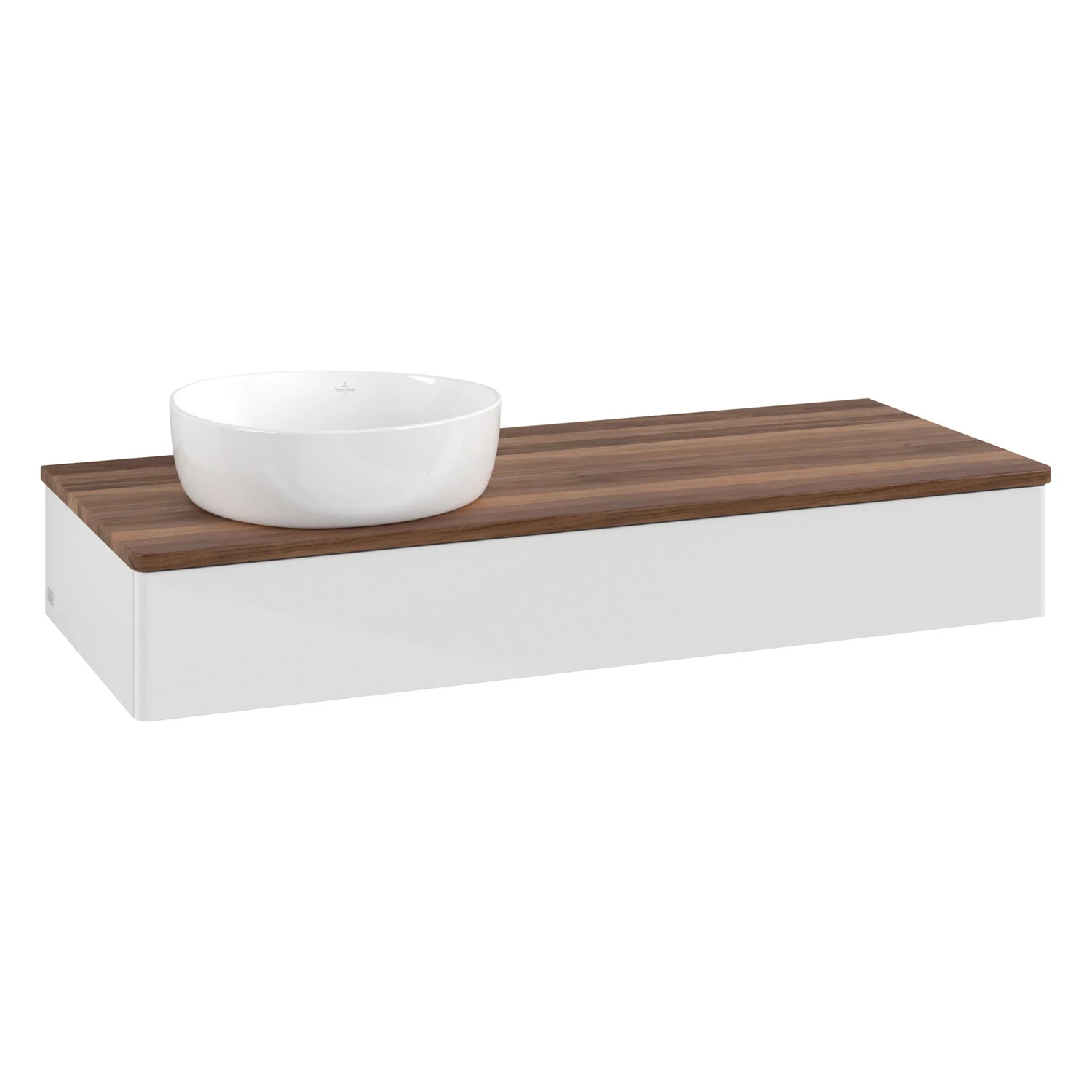 Umywalka z białą misą i drewnianą powierzchnią, Villeroy & Boch