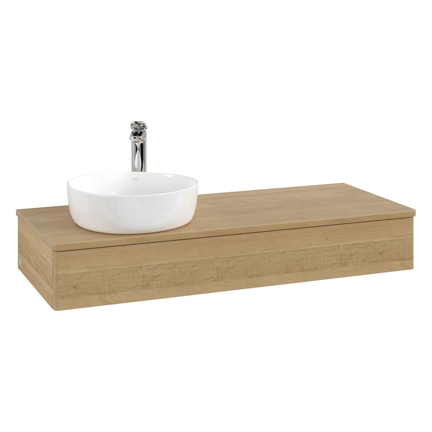 Umywalka w wyglądzie drewna z białą umywalką, Villeroy & Boch