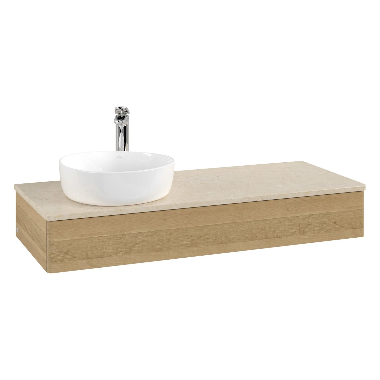 Umywalka w drewnianym wyglądzie z beżowym blatem, Villeroy & Boch
