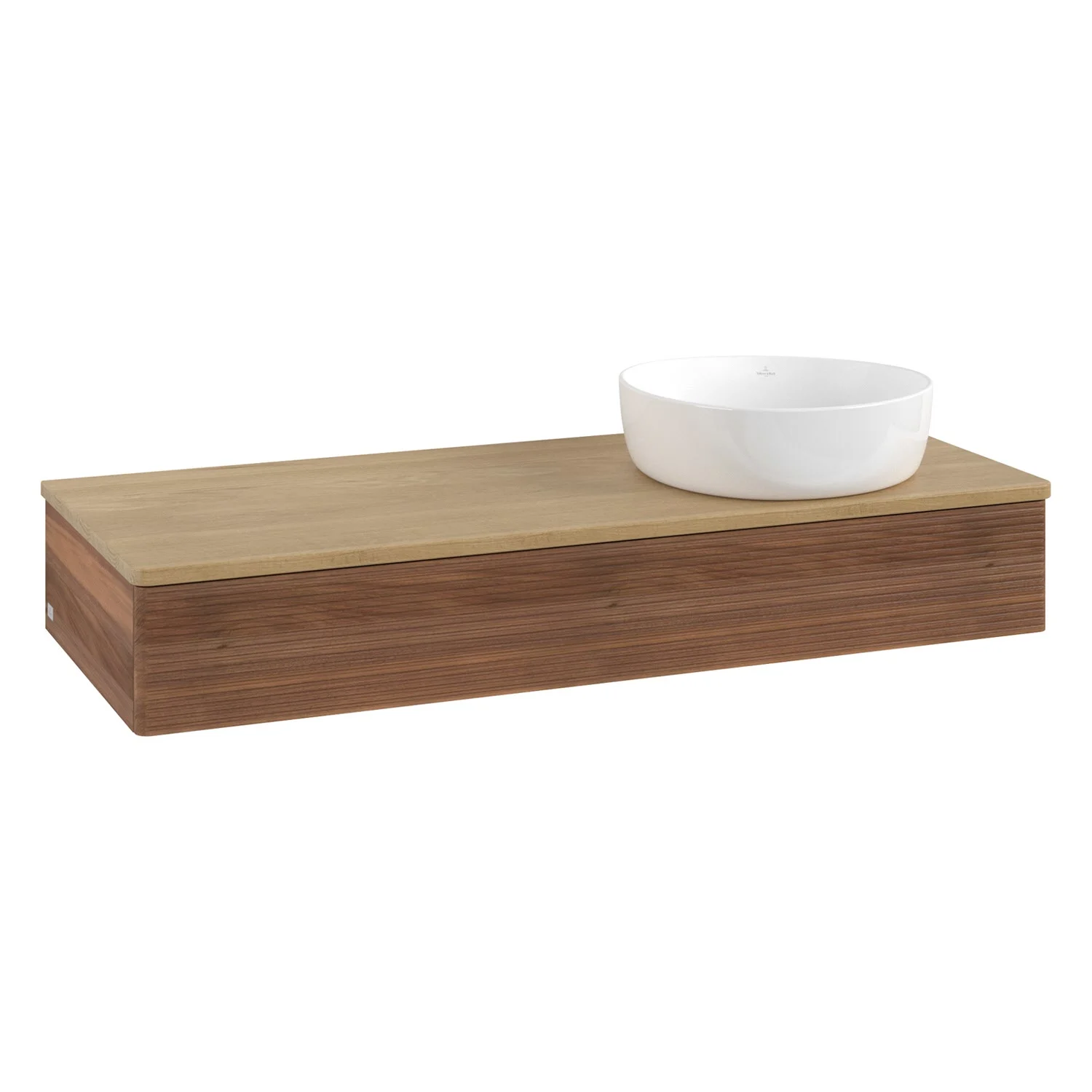 Umywalka w wyglądzie drewna z białą umywalką, Villeroy & Boch