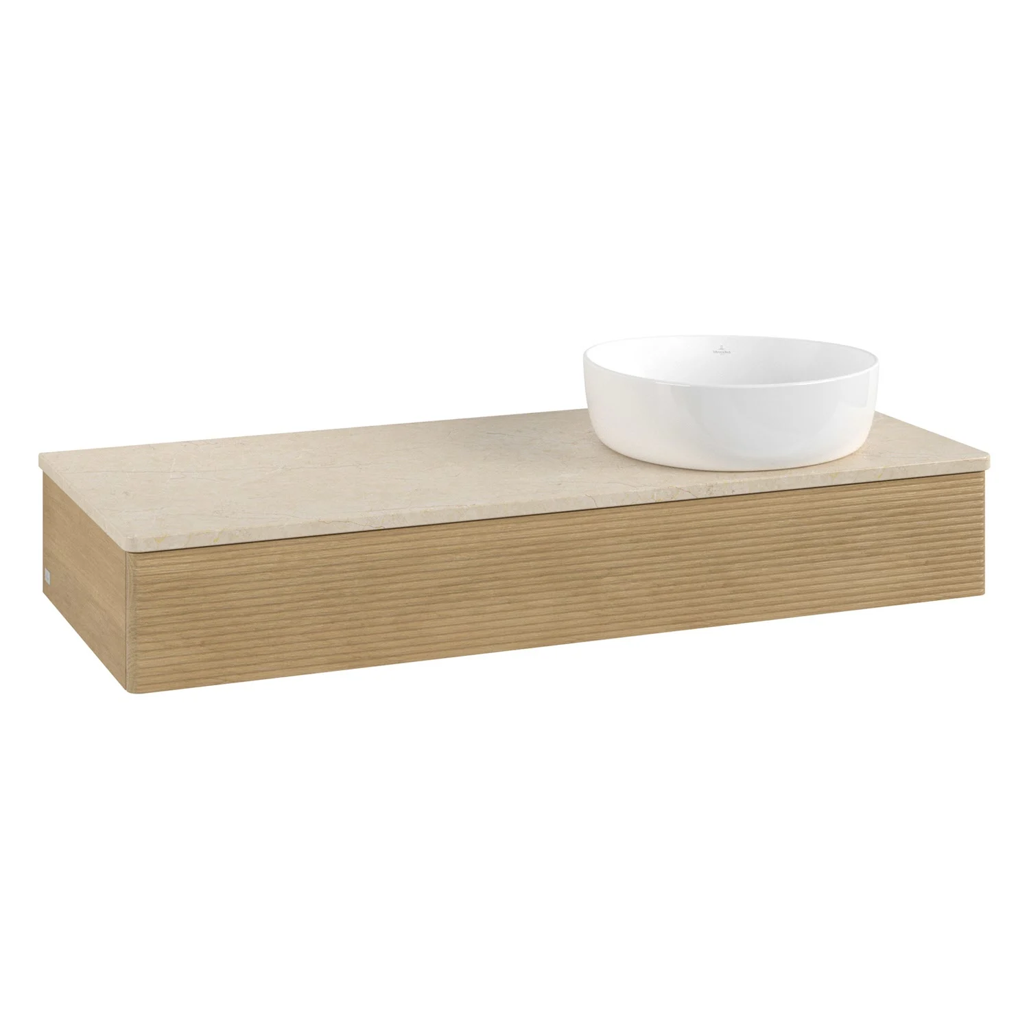 Umywalka w drewnianym wyglądzie z białą misą, Villeroy & Boch