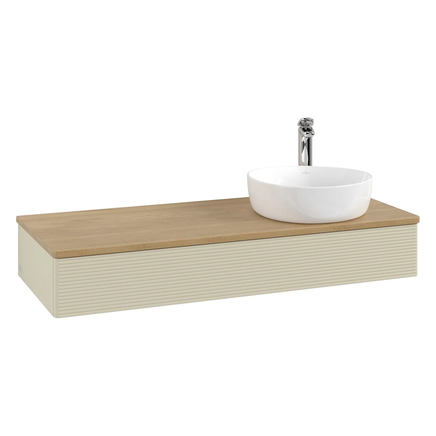 Umywalka w wyglądzie drewna z białą umywalką, Villeroy & Boch