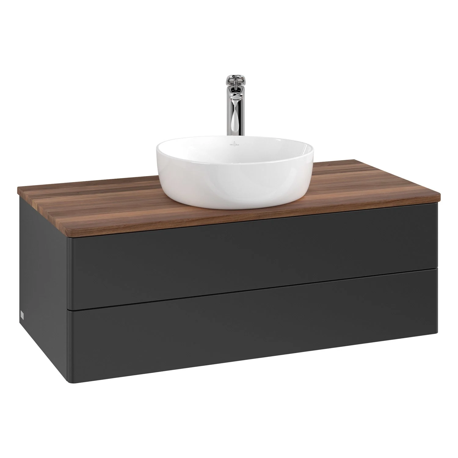 Umywalka w ciemnym drewnie z umywalką nablatową, Villeroy & Boch