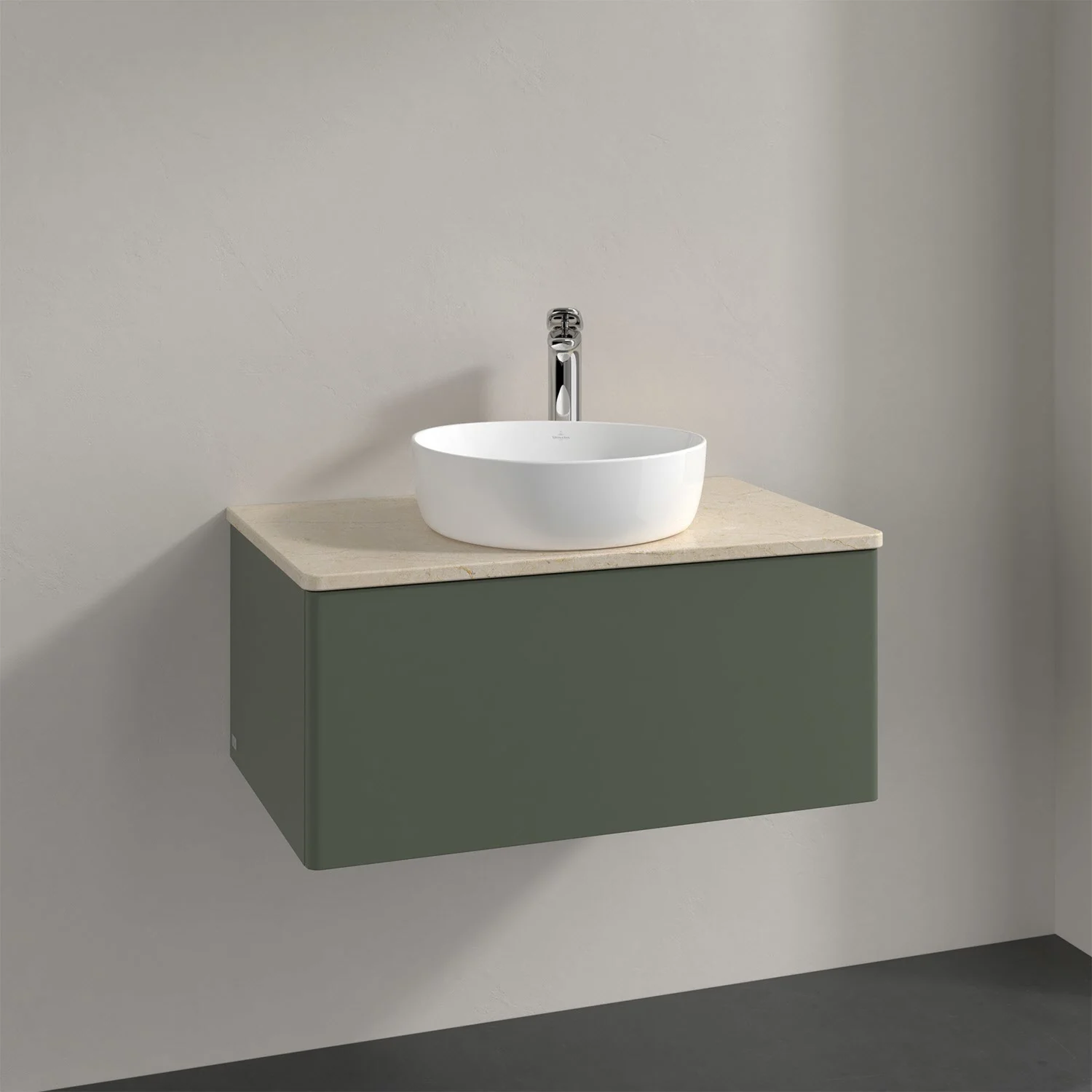 Umywalka z zielonym frontem w zbliżeniu, Villeroy & Boch