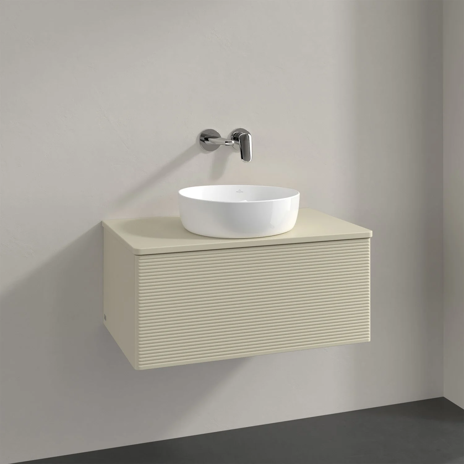 Kremowa umywalka z kremowym blatem w widoku z przodu, Villeroy & Boch