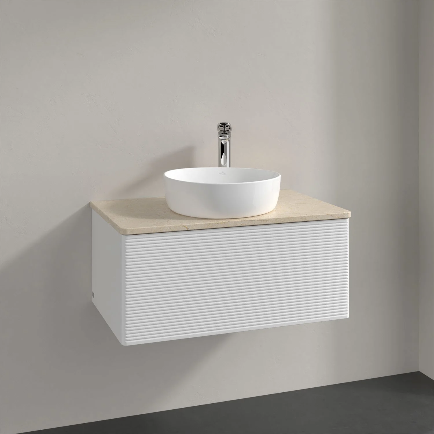 Umywalka z białym frontem i jasną umywalką, Villeroy & Boch
