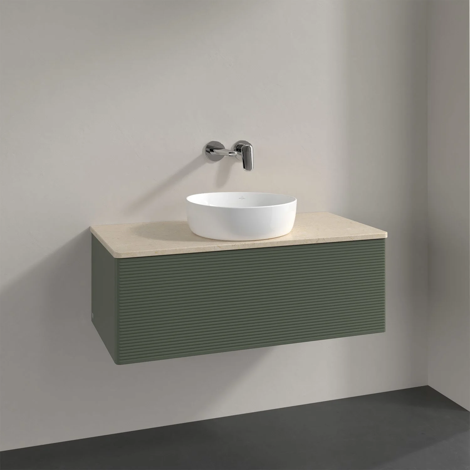 Umywalka z zieloną szafką w łazience, Villeroy & Boch
