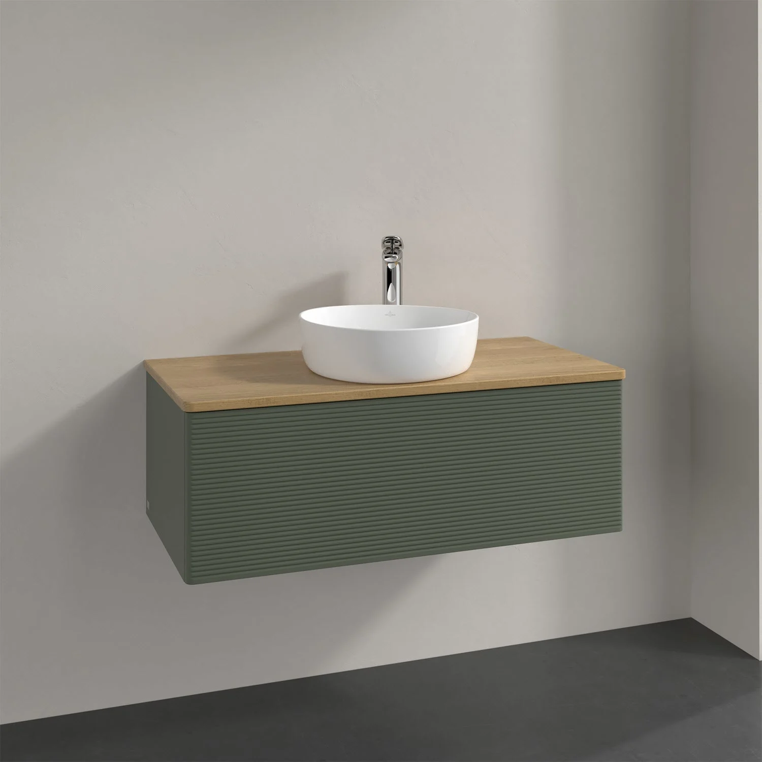 Umywalka z zielonym frontem i drewnianym blatem, Villeroy & Boch
