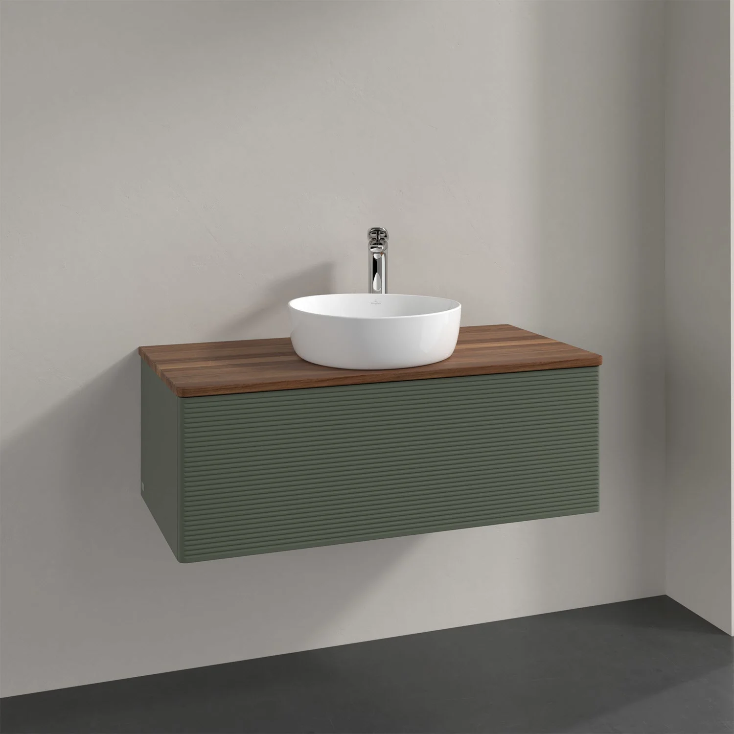 Umywalka z zielonym frontem i białą umywalką, Villeroy & Boch