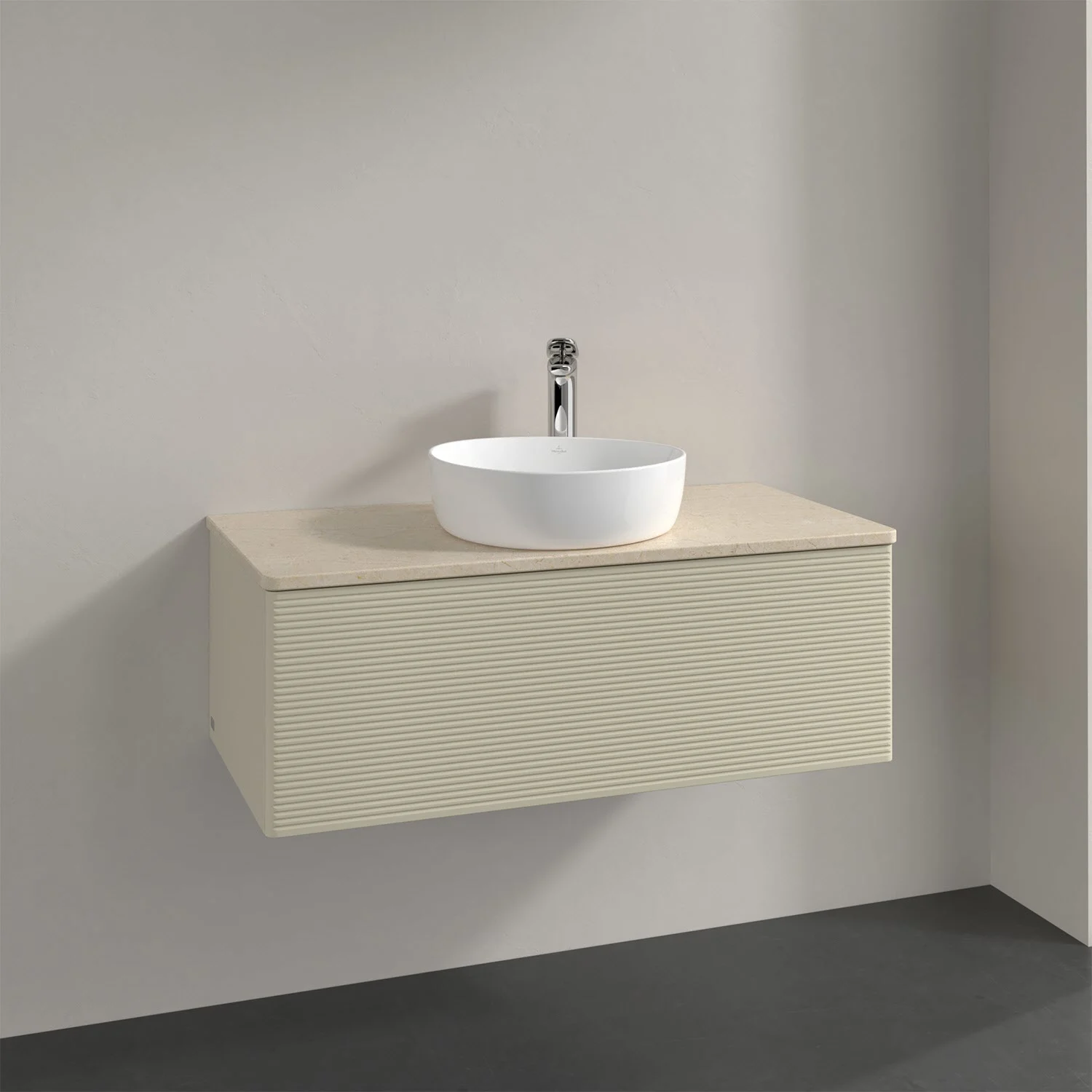 Umywalka z jasną szafką i białą umywalką, Villeroy & Boch
