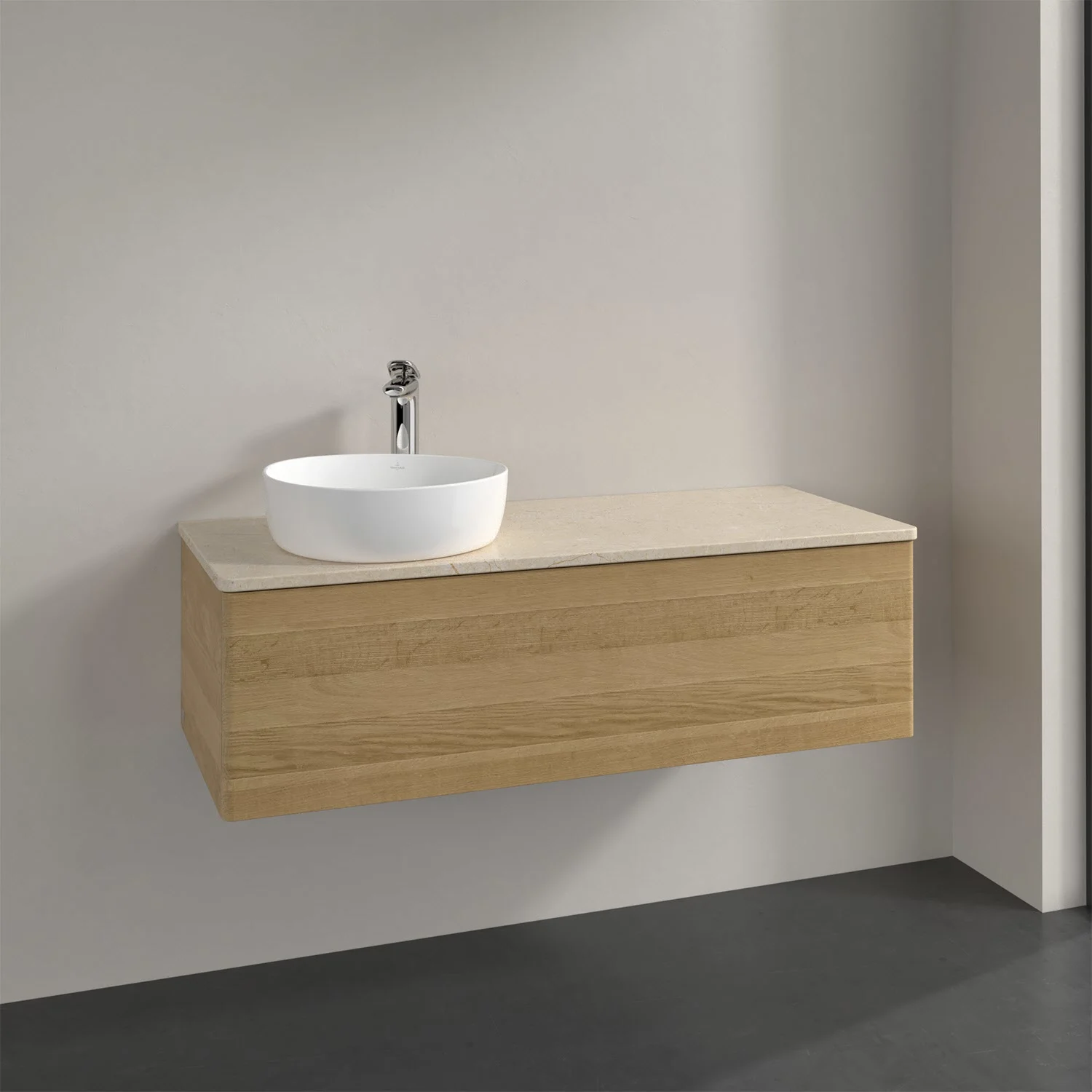 Umywalka z drewnianym frontem w łazience, Villeroy & Boch