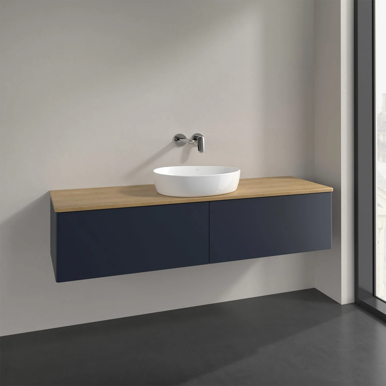 Ciemnoniebieska umywalka z białą umywalką, Villeroy & Boch