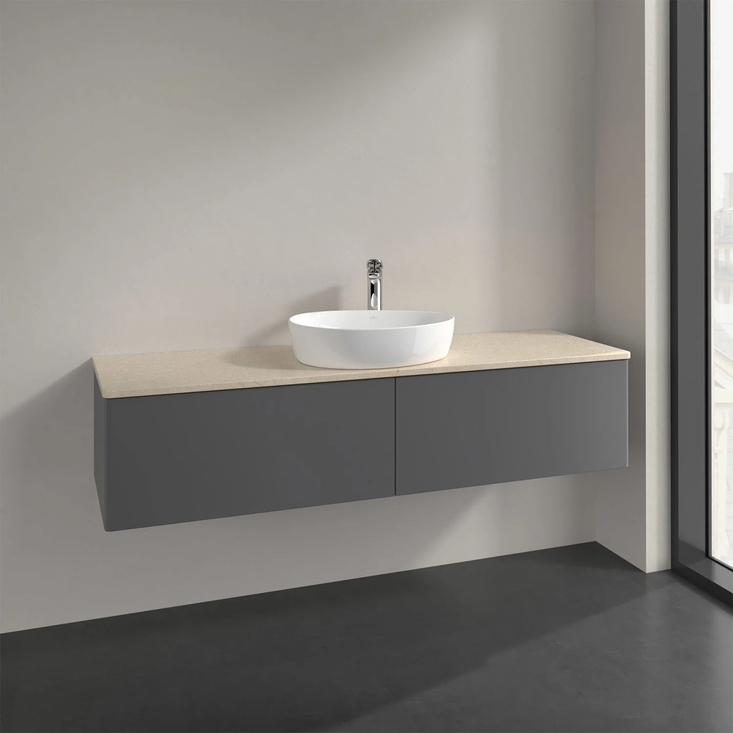 Umywalka z szarą powierzchnią i białą umywalką, Villeroy & Boch