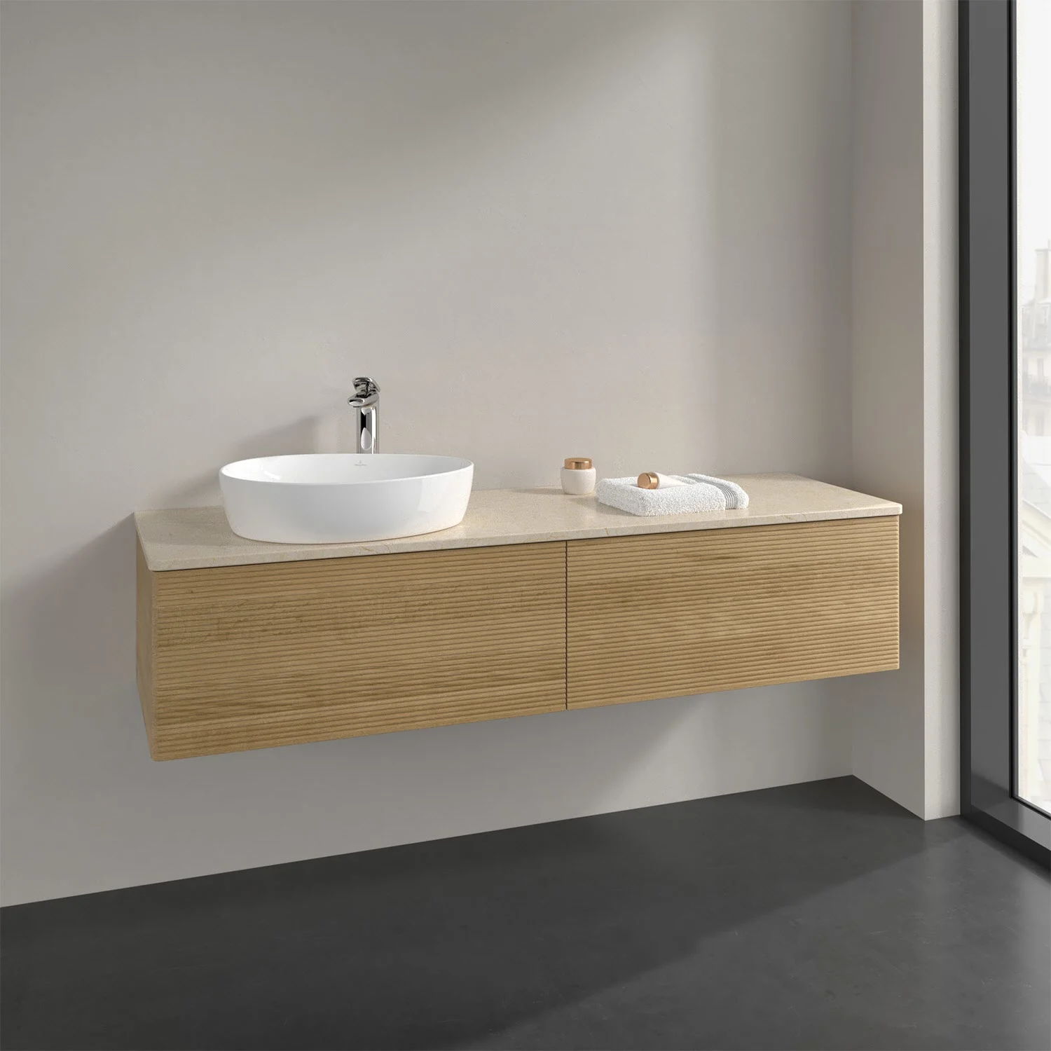 Umywalka z drewnianym wyglądem w łazience, Villeroy & Boch