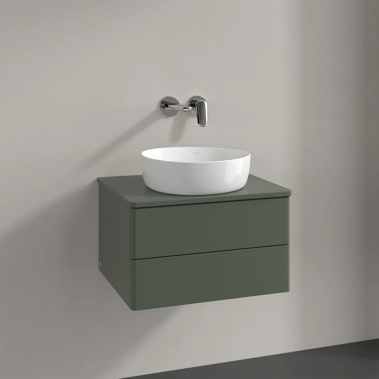 Umywalka z zielonym frontem w zbliżeniu, Villeroy & Boch