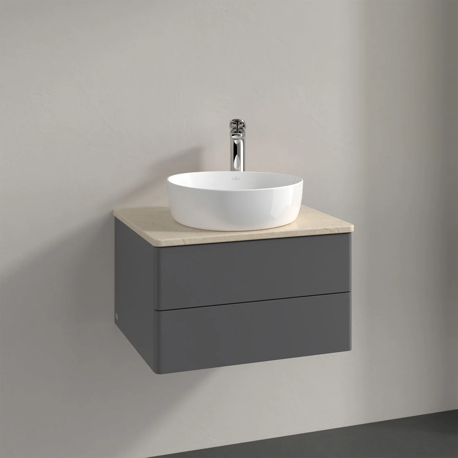 Umywalka z szarą szafką widok z przodu, Villeroy & Boch