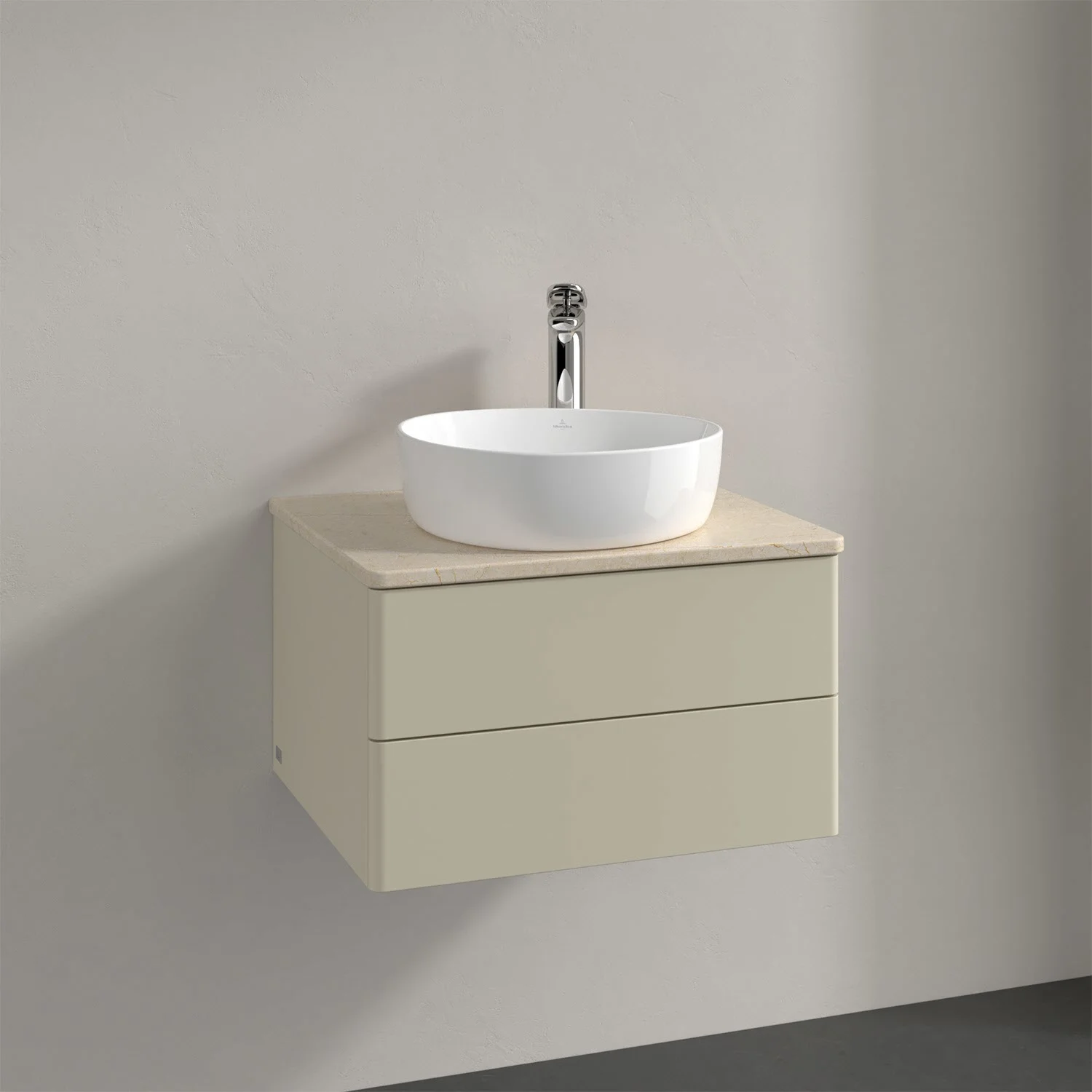 Umywalka z jasnobeżową szafką widok z przodu, Villeroy & Boch