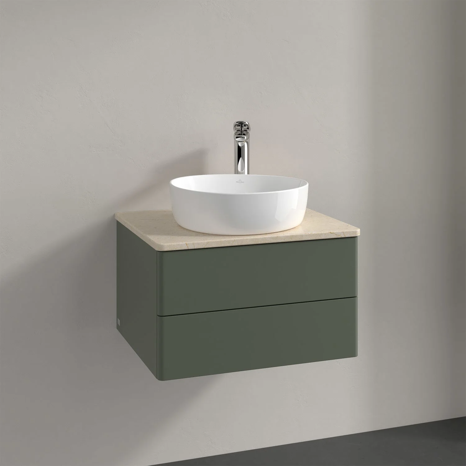 Umywalka z zieloną szafką widok z przodu, Villeroy & Boch