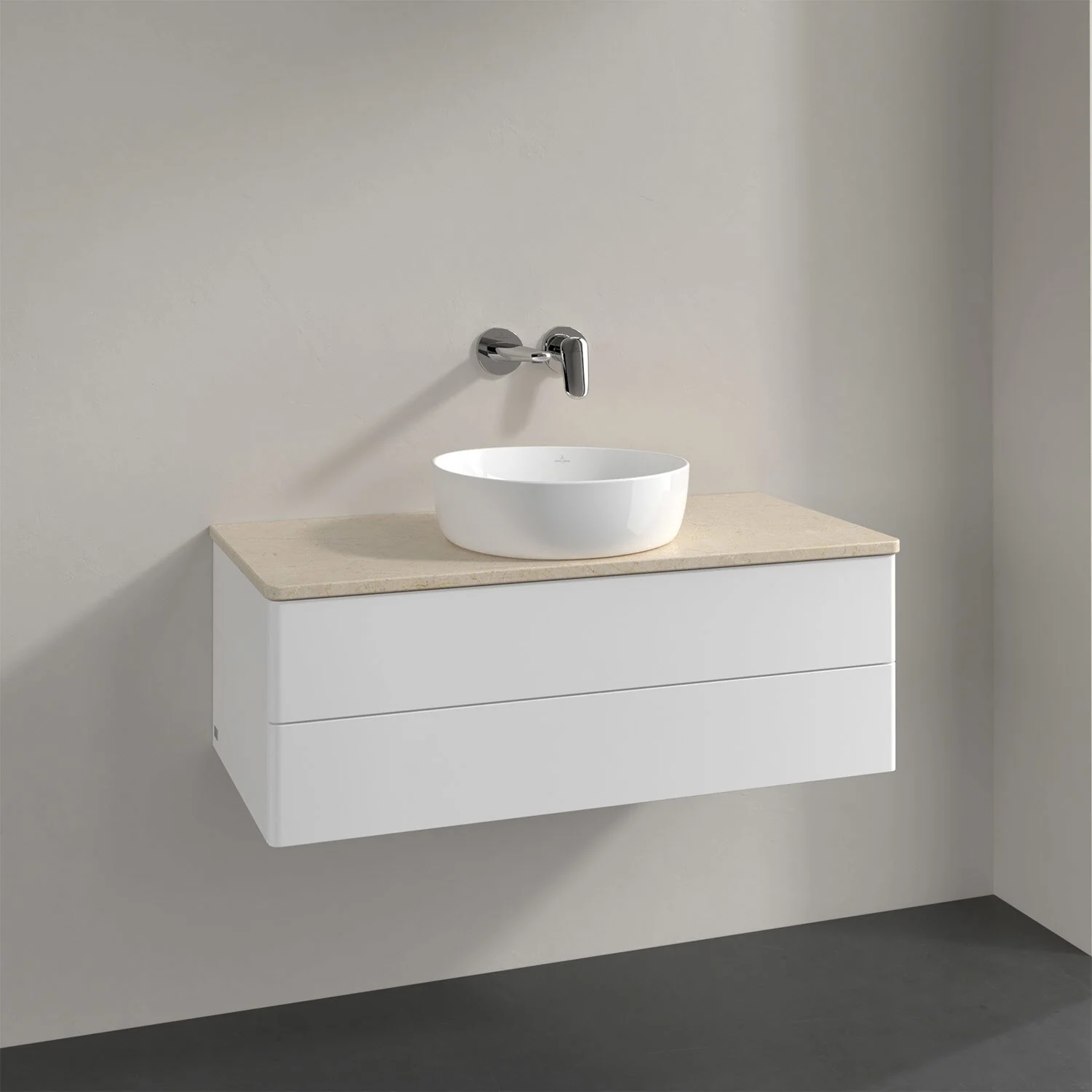 Biała umywalka z beżową powierzchnią, Villeroy & Boch