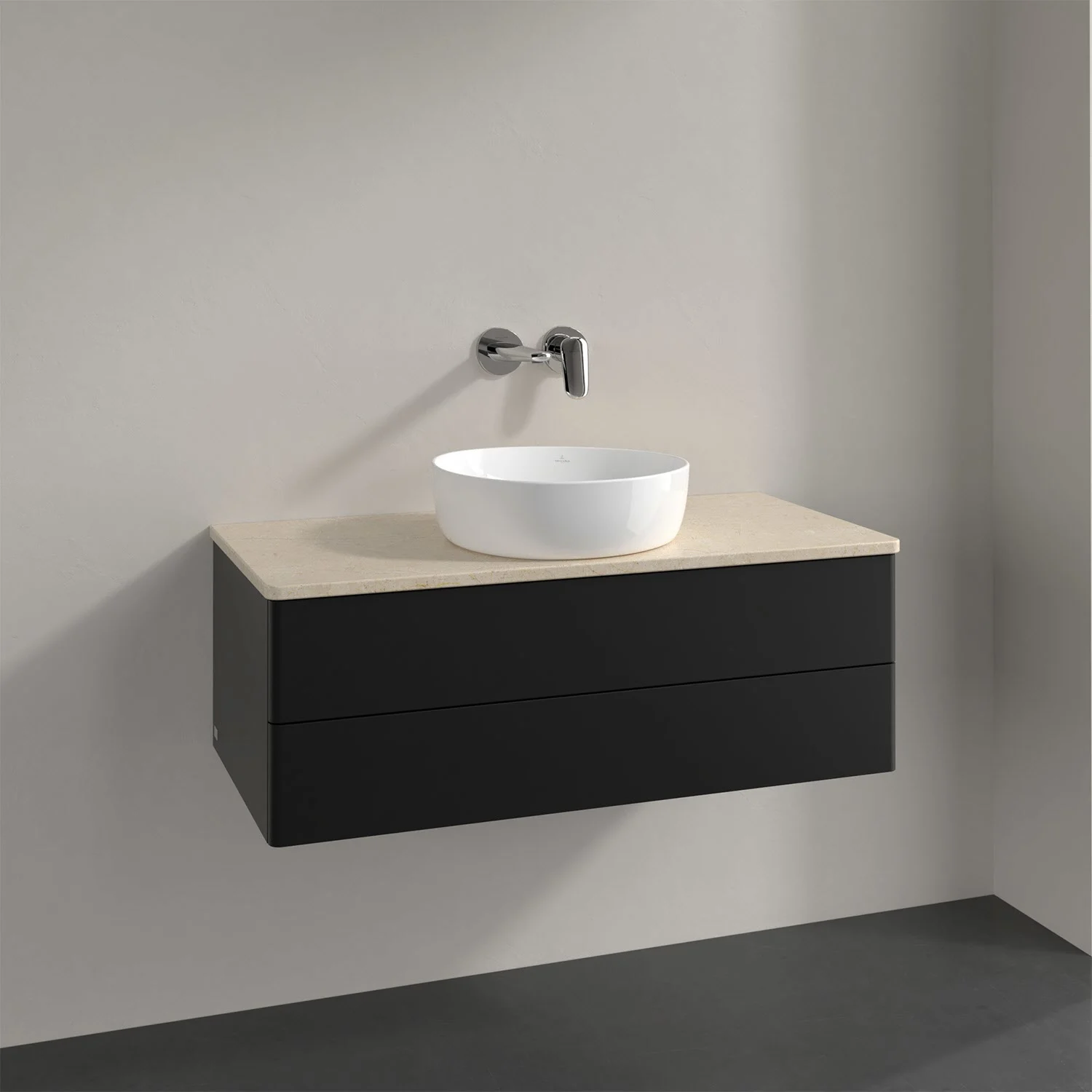 Czarna umywalka z białą umywalką, Villeroy & Boch