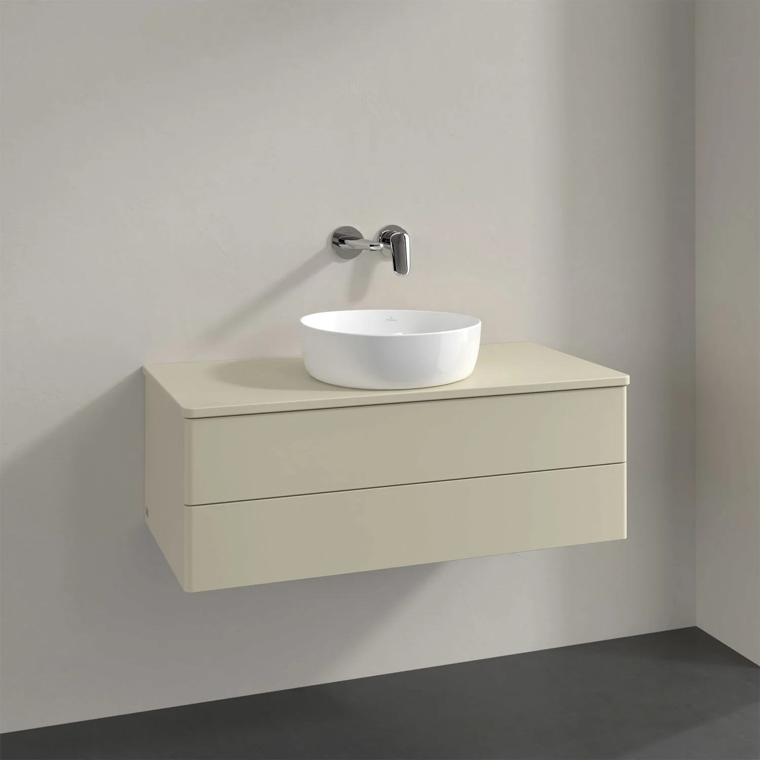 Umywalka z białą umywalką i beżową powierzchnią, Villeroy & Boch