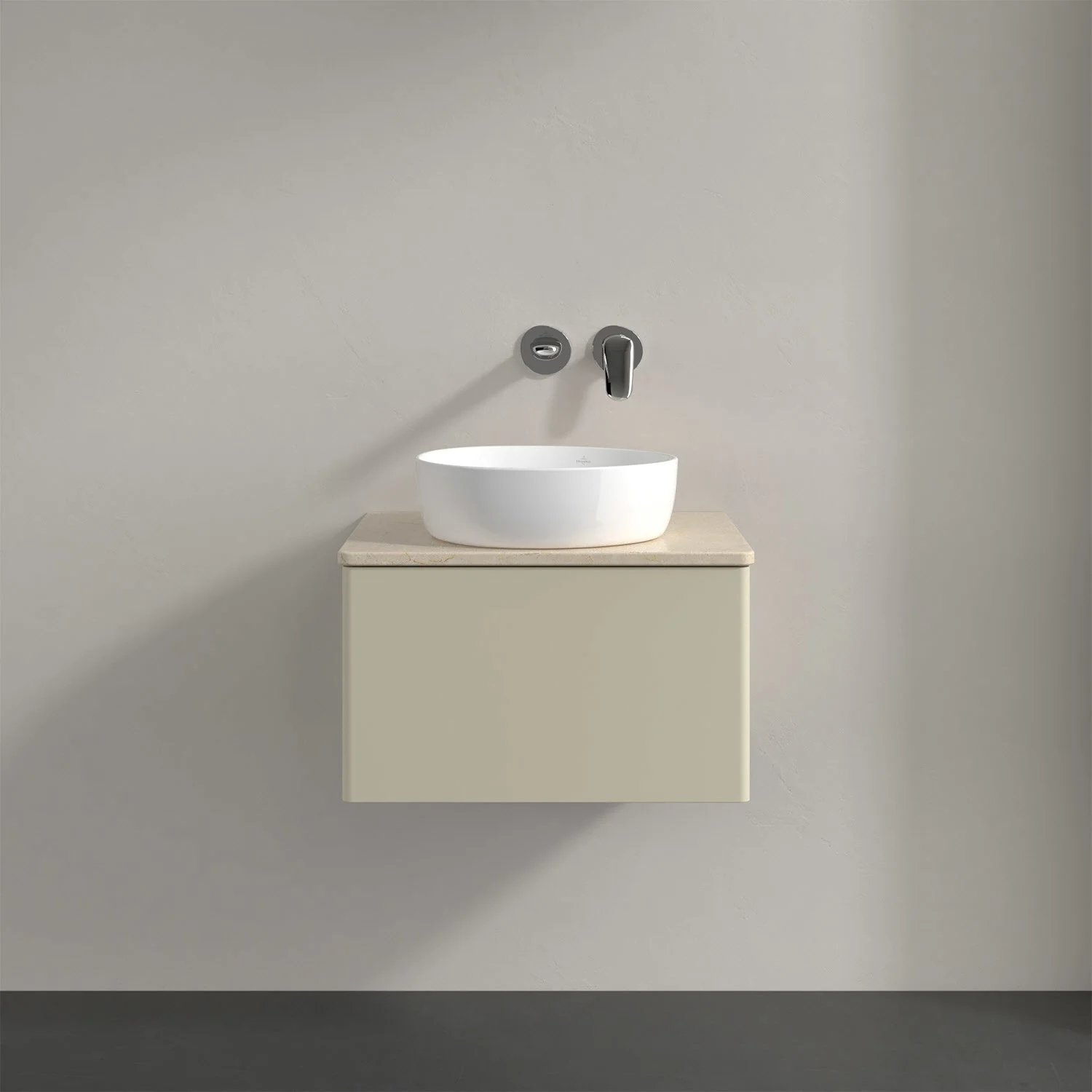 Umywalka z jasnobeżową szafką zbliżenie, Villeroy & Boch