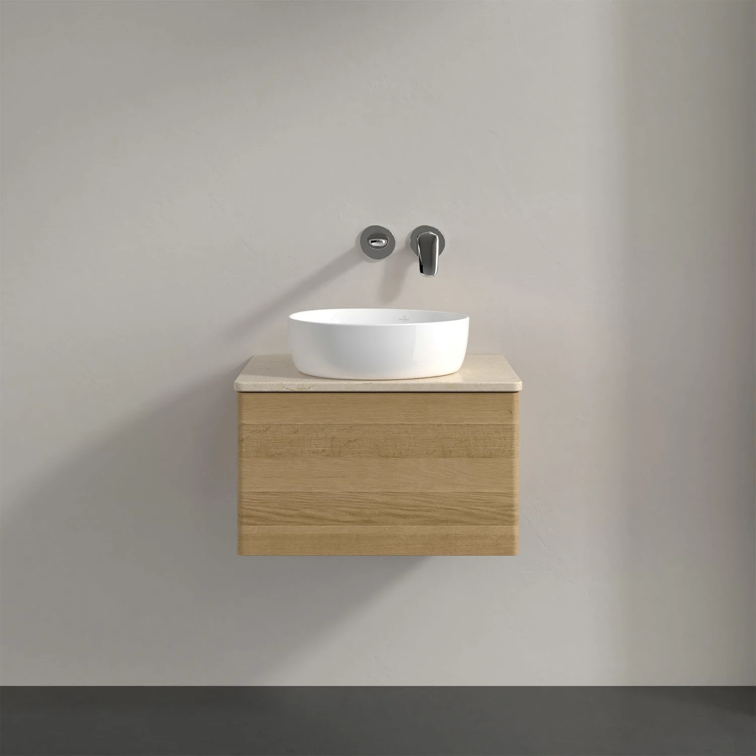 Umywalka z drewnianą szafką zbliżenie, Villeroy & Boch