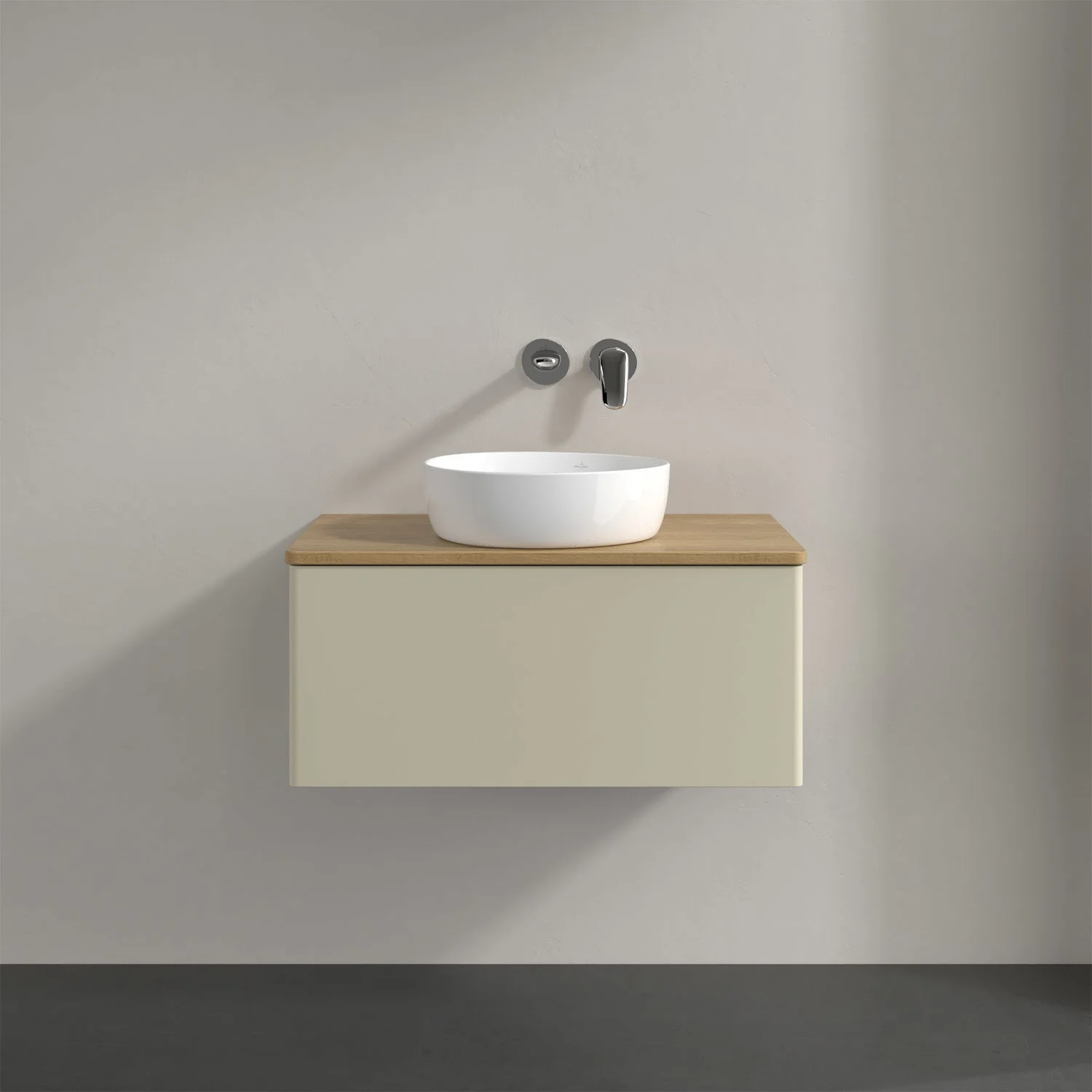 Umywalka na kremowej szafce w łazience, Villeroy & Boch