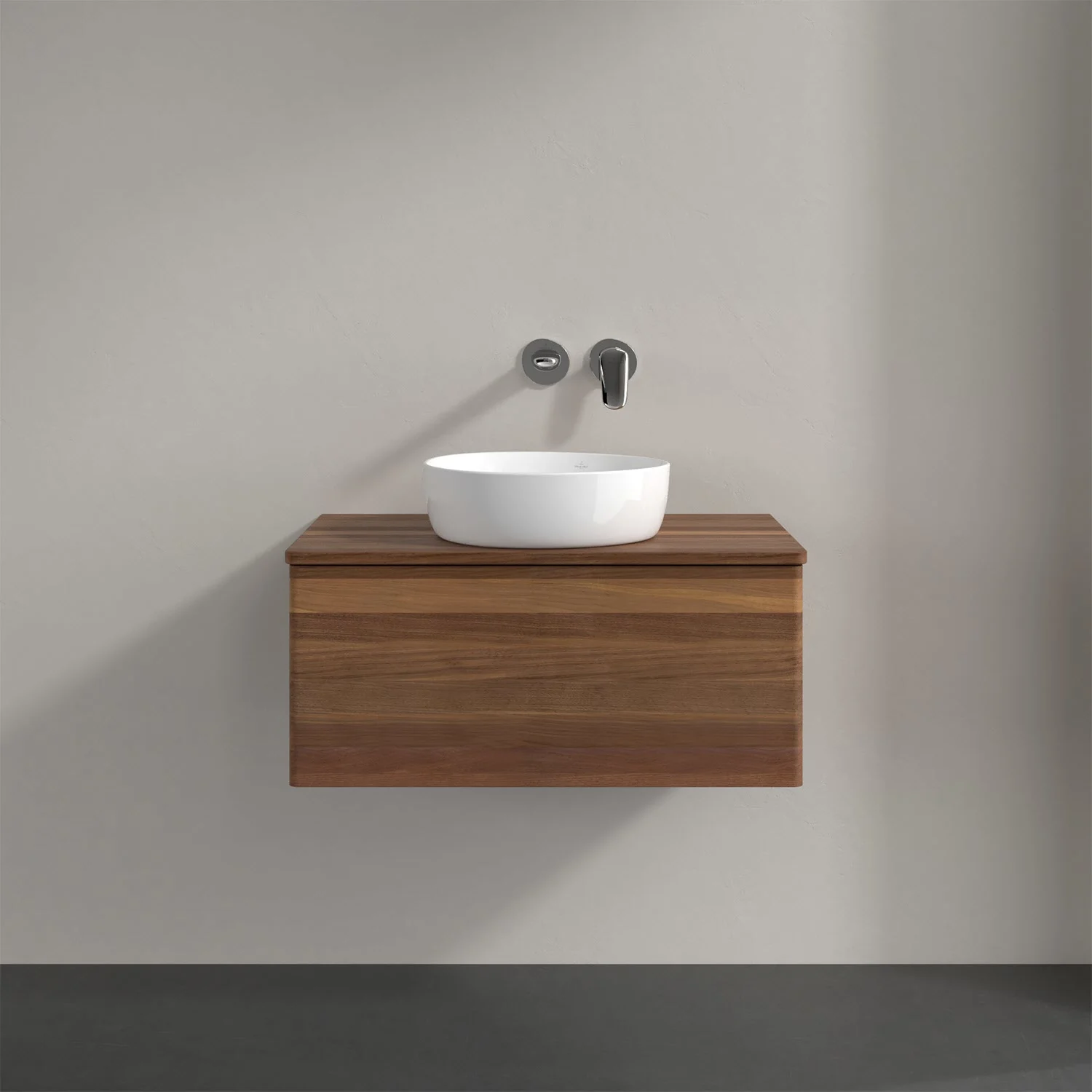 Umywalka z drewnianą szafką i białą misą, Villeroy & Boch